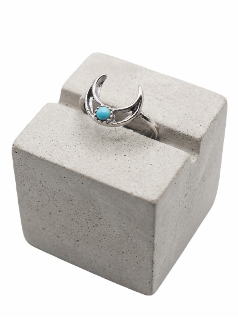 New Sterling Silver Handmade Bohemian Celestial Turquoise Moon Minimalist Ring
